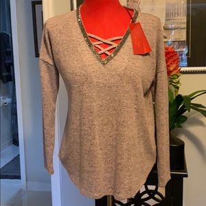 Jennifer Lopez dusty rose marcasite studded top